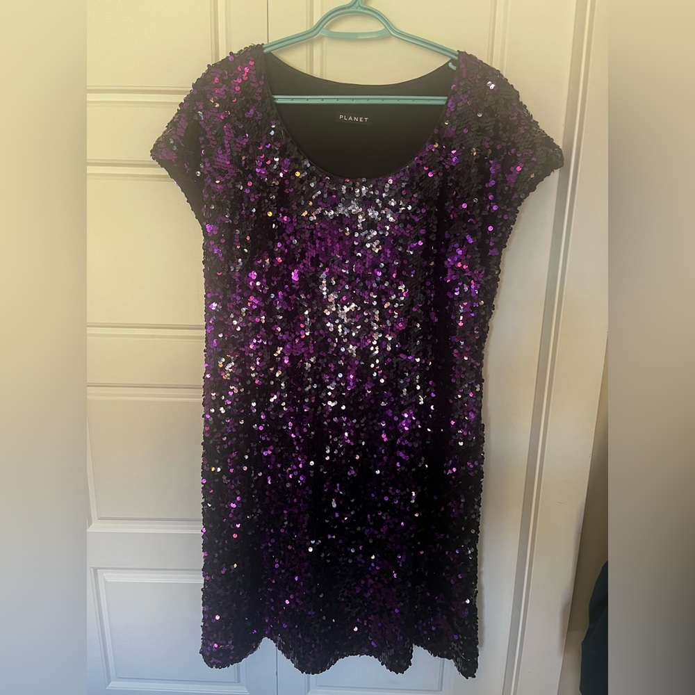 Planet Purple Sequined Cap Sleeve Dress